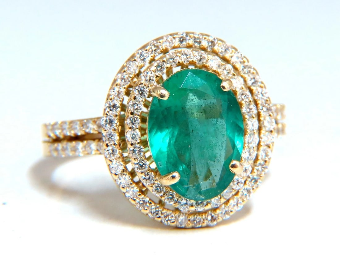 2.93ct Natural Emerald Diamonds Double Halo Ring 14kt** - 5