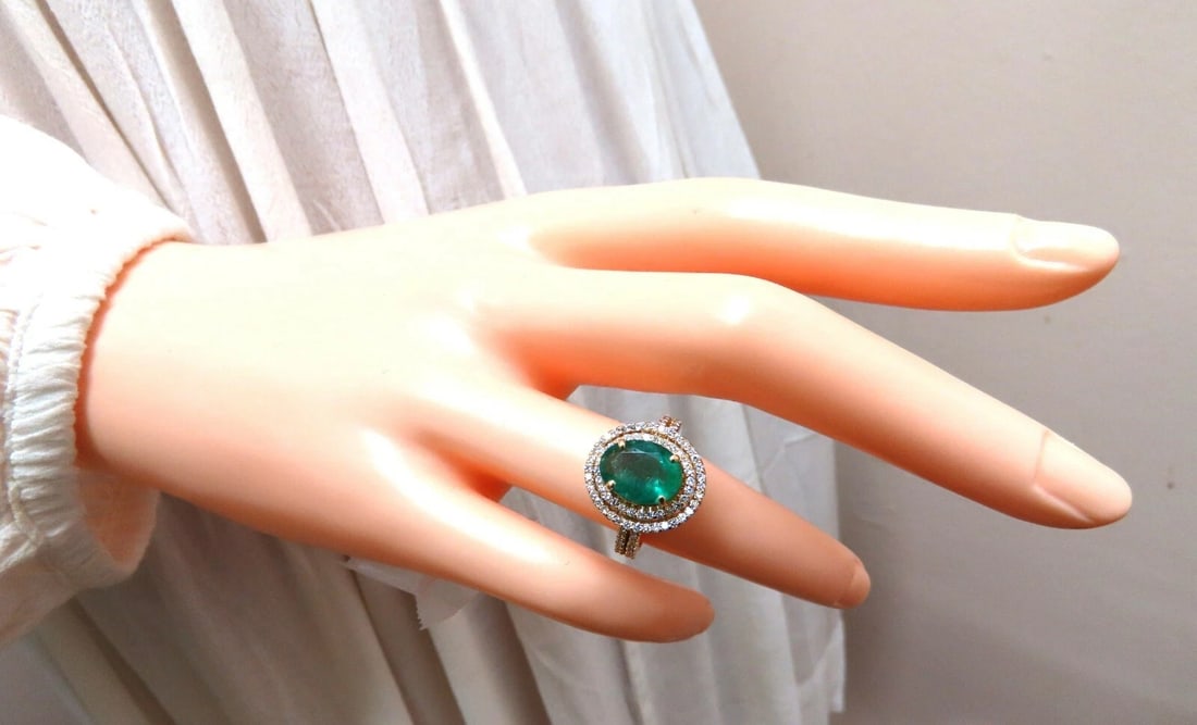 2.93ct Natural Emerald Diamonds Double Halo Ring 14kt** - 7
