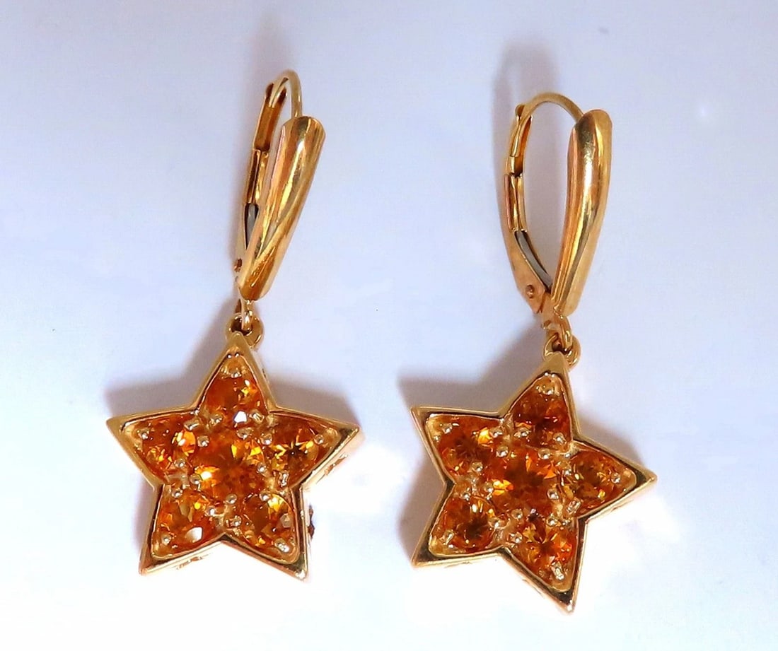 2ct Natural Citrine Star Dangle Earrings 14kt**: Title: 2ct Natural Citrine Star Dangle Earrings 14kt** Description: MAGNIFICENT JEWELS Classic Dangle Citrine Earrings Clean Clarity, Vivid Golden yellows Round Full Cuts Total Length: 30mm 5.2