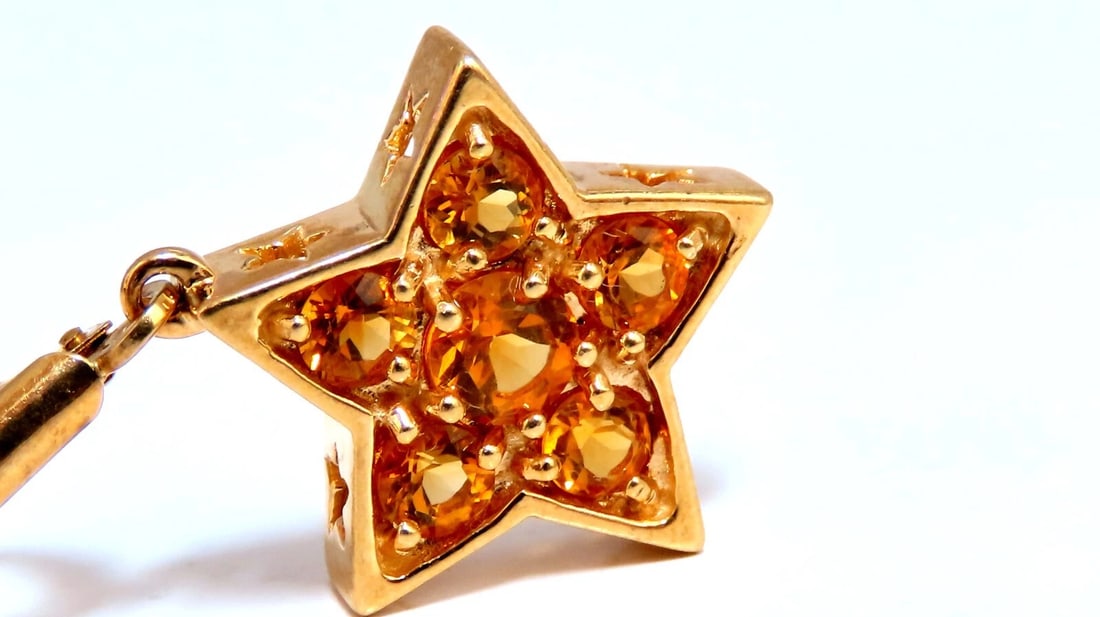 2ct Natural Citrine Star Dangle Earrings 14kt** - 4
