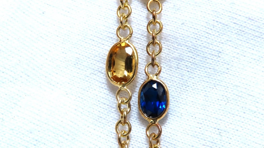 22ct Multicolor Natural Sapphire Rosary Necklace Cross & Yard 14kt ** - 3