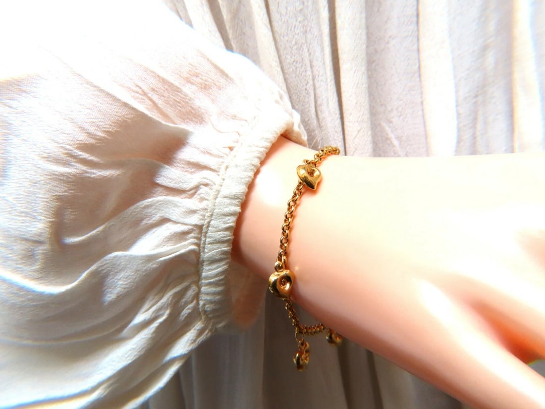 Five heart charm link bracelet 14 karat gold 7 inch** - 2