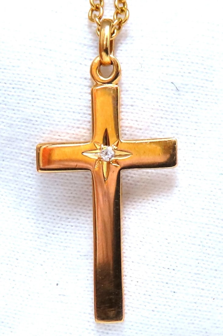 14kt gold cross diamond pendant 14kt 14 inch** - 2