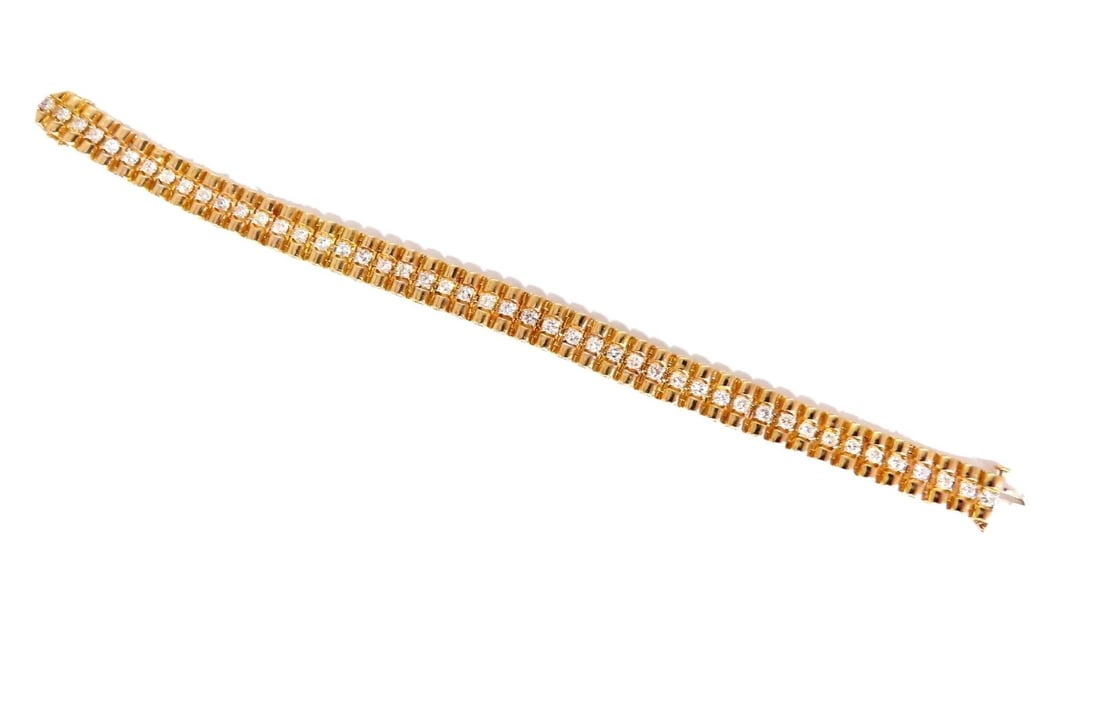 3.30ct natural round diamonds tubular wide bracelet 14 karat 9.4mm** - 3