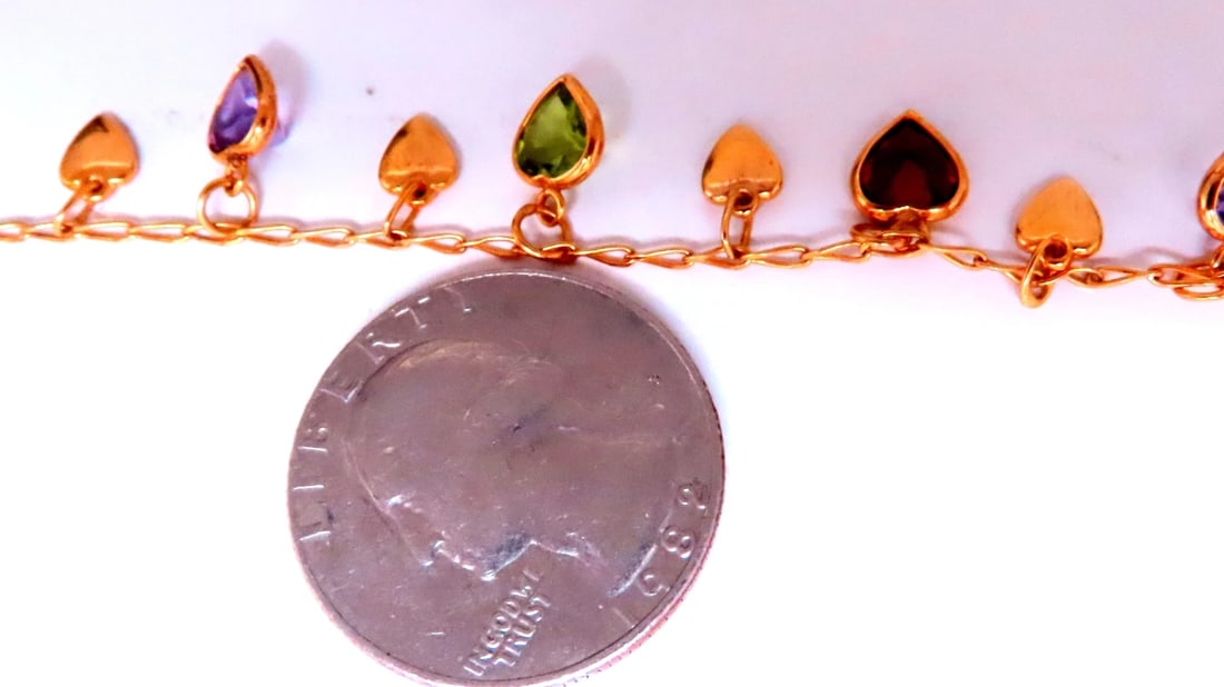 Garnet Amethyst Citrine Heart Dangle Bracelet 14kt 12461** - 2