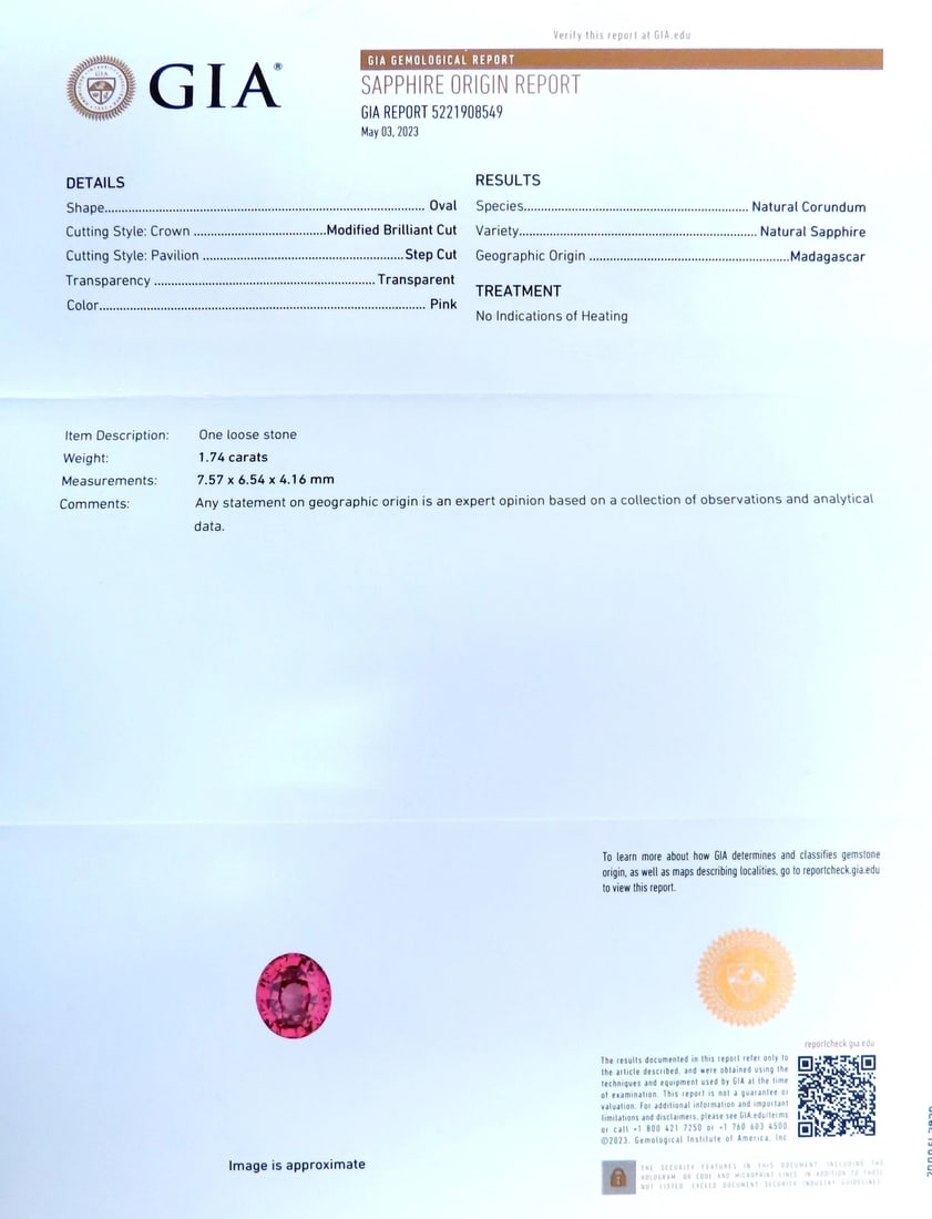 GIA Certified 1.74ct Natural No Heat Pink Sapphire Ring 18kt Gold 12411** - 6