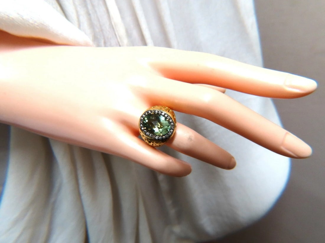 Garavelli Designer 16ct natural green amethyst diamonds ring 18kt** - 6