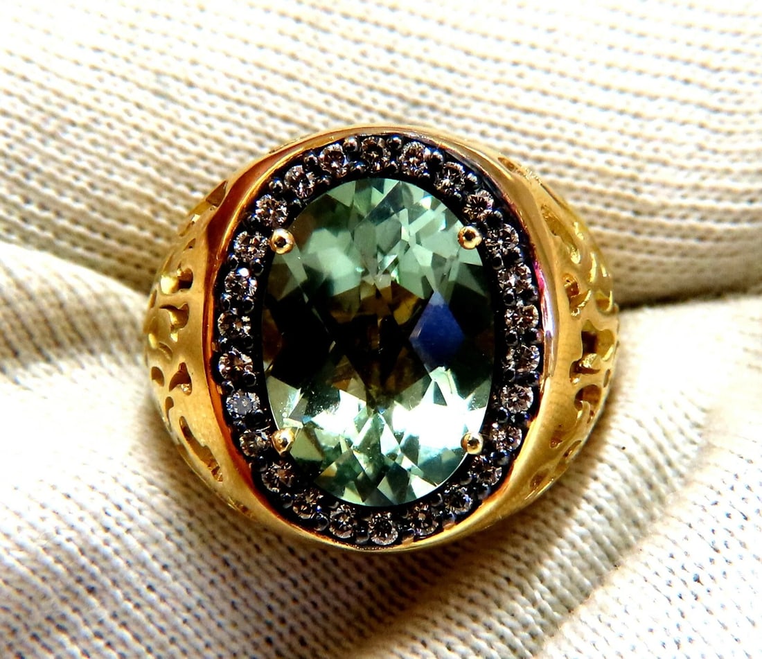 Garavelli Designer 16ct natural green amethyst diamonds ring 18kt** - 7