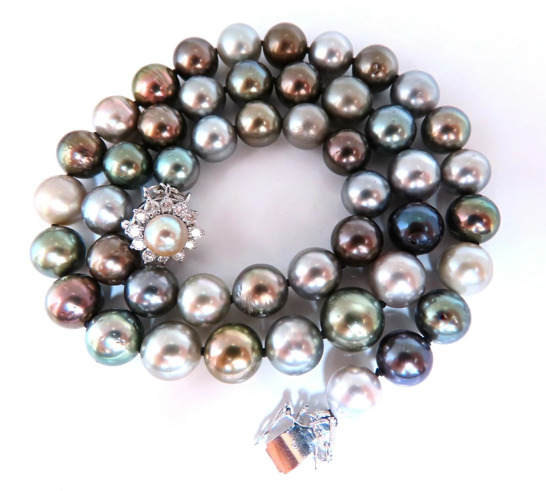 GIA certified Natural Multicolor Tahitian Saltwater Pearls necklace 9m 14k** - 2