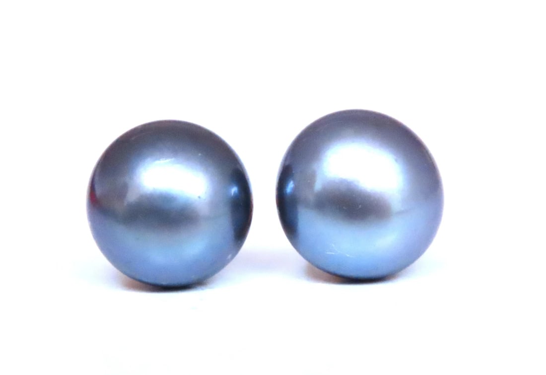 South Seas Peacock Gray Pearl Studs 14kt Gold 12589** (1 of 4)