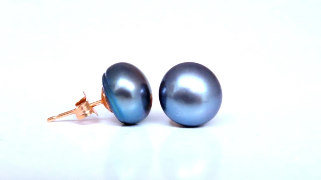 South Seas Peacock Gray Pearl Studs 14kt Gold 12589** - 3