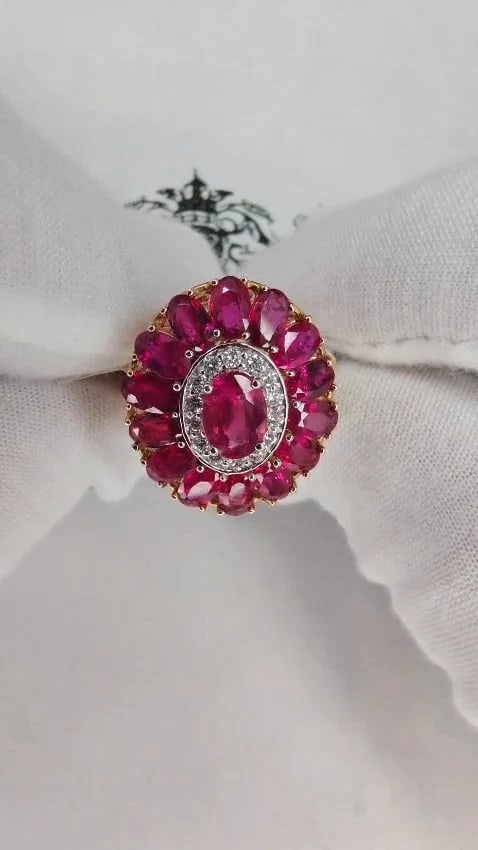 AIGS Certified 4.70ct Natural Ruby Diamonds cluster ring Ballerina No Heat*v - 2