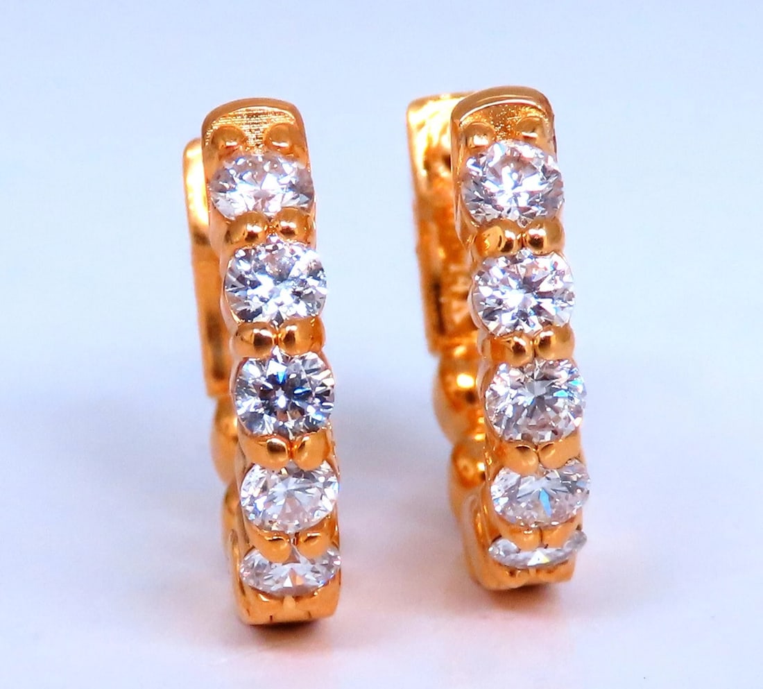 .92ct Natural Round Diamond hoop earrings 14kt 15mm button & share prong** - 2