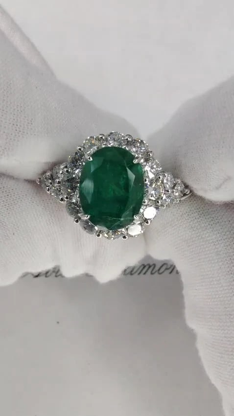 4.12ct natural green emerald diamonds ring 14kt Halo Prime *v - 2