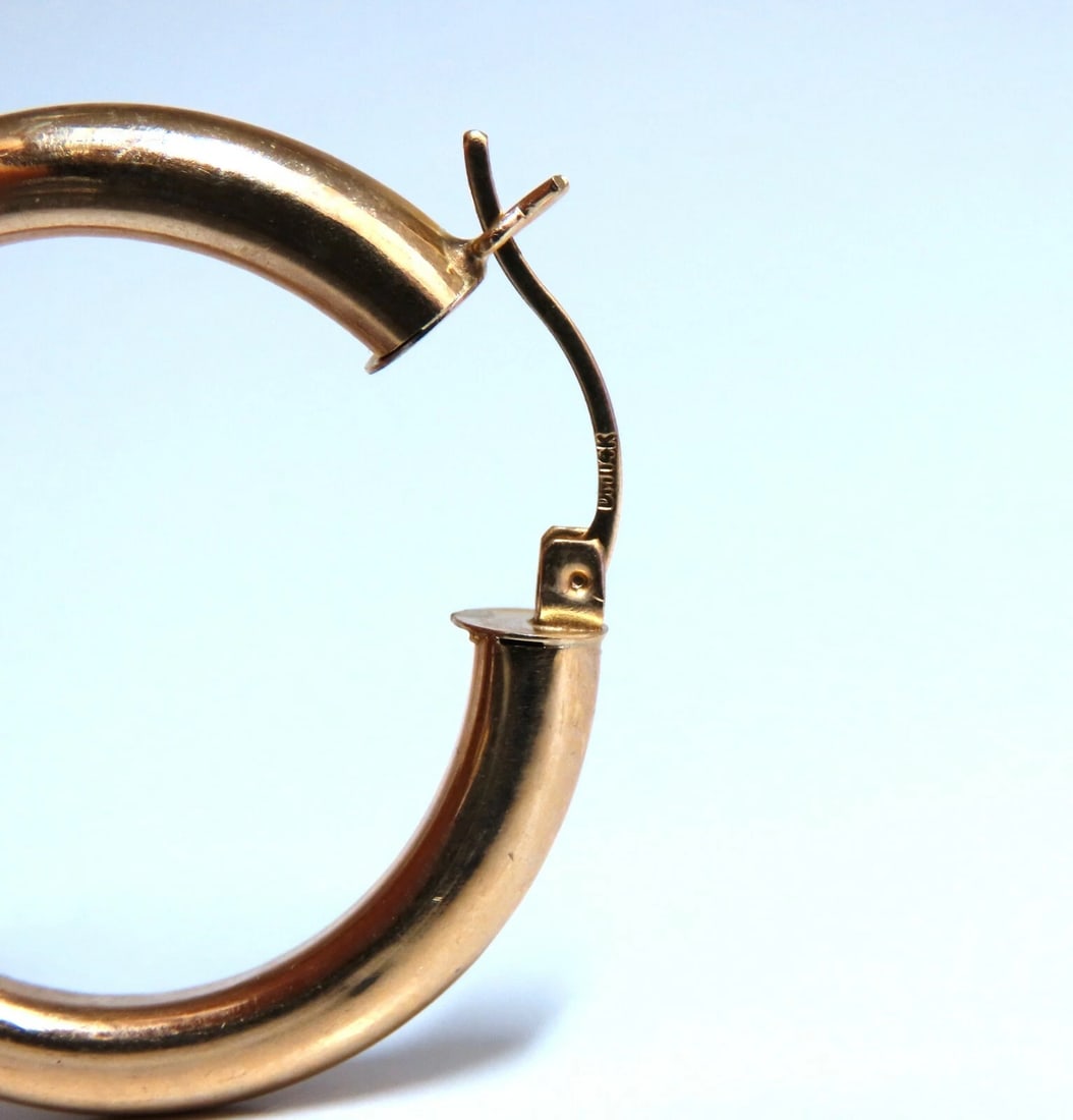 14Kt Gold Hoop Earrings Tubular Plain 1.30 inch diameter** - 3