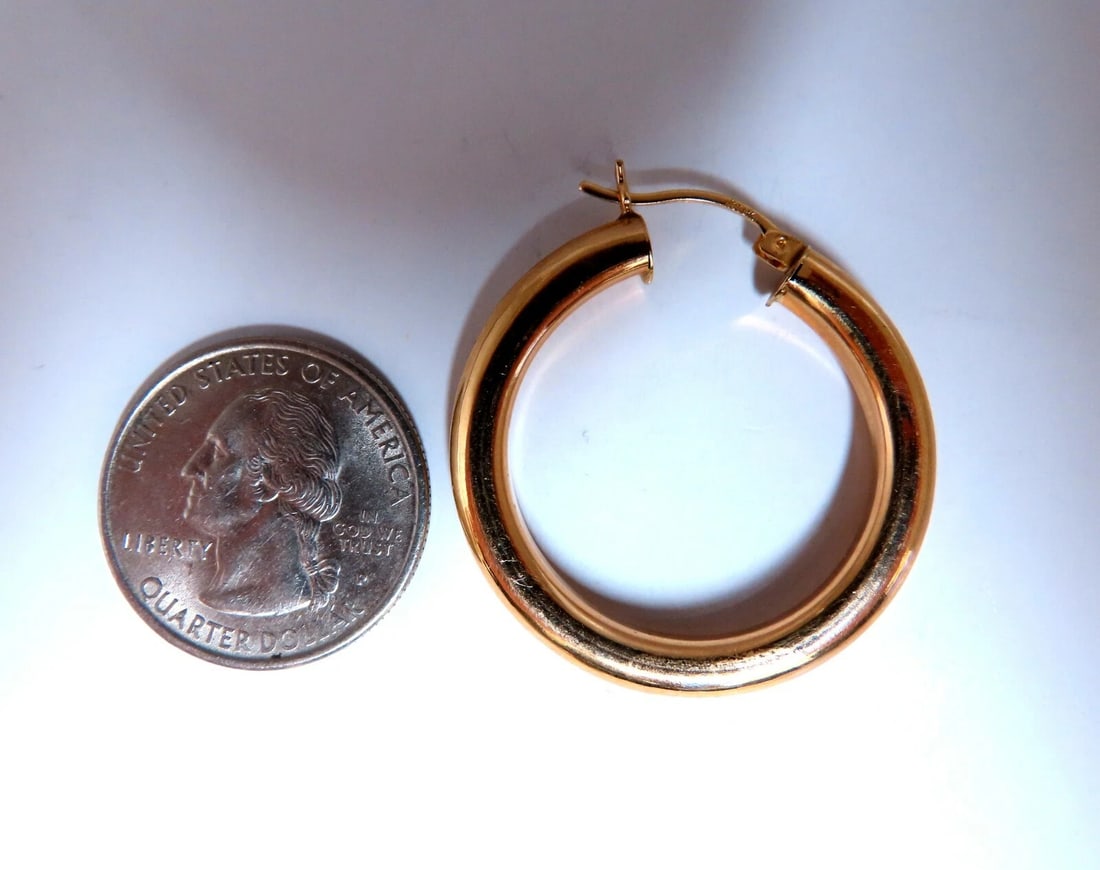 14Kt Gold Hoop Earrings Tubular Plain 1.30 inch diameter** - 4