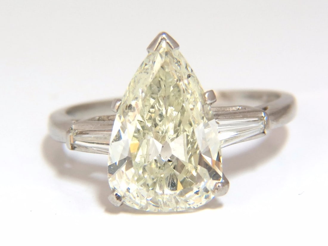 GIA Certified 3.77ct Pear Shape Natural Diamond Ring Platinum Classic** - 2