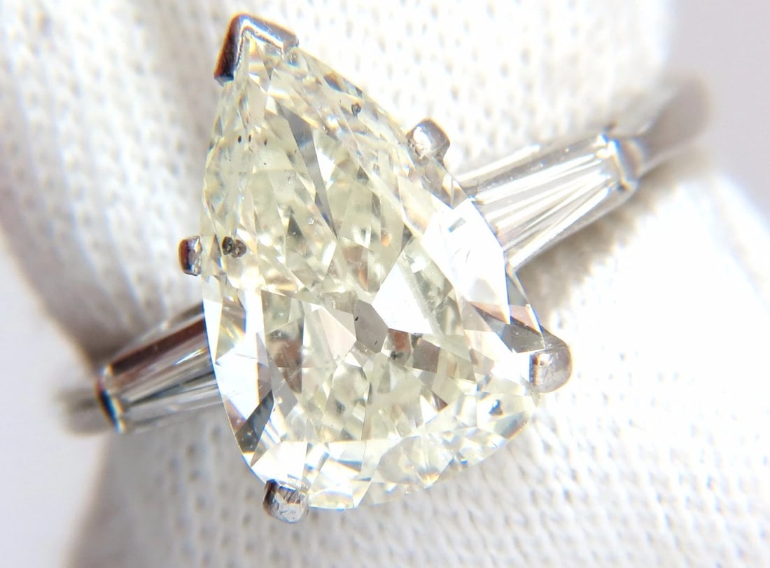 GIA Certified 3.77ct Pear Shape Natural Diamond Ring Platinum Classic** - 3