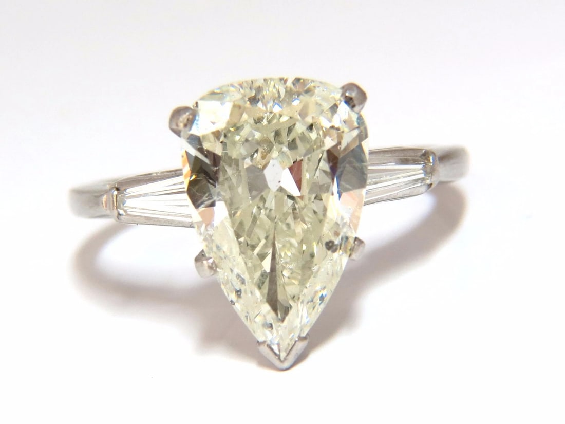 GIA Certified 3.77ct Pear Shape Natural Diamond Ring Platinum Classic** - 6