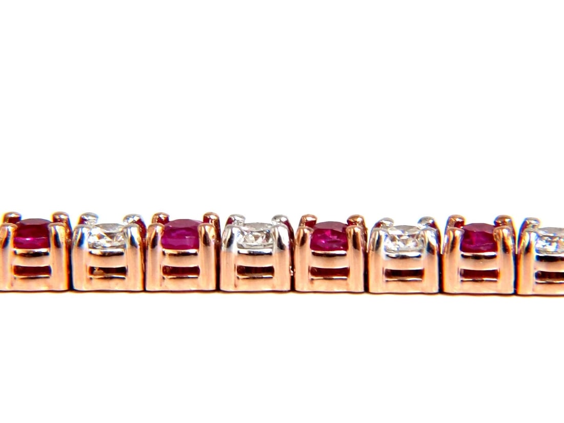 6.51ct vivid red natural ruby diamonds alternating tennis bracelet 14kt** - 2