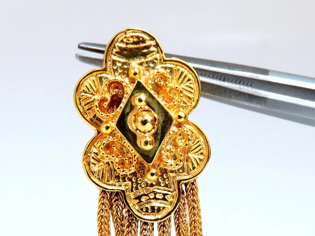 Retro Tribal Elongated Clover Tassel Dangle Earrings 14kt** - 4