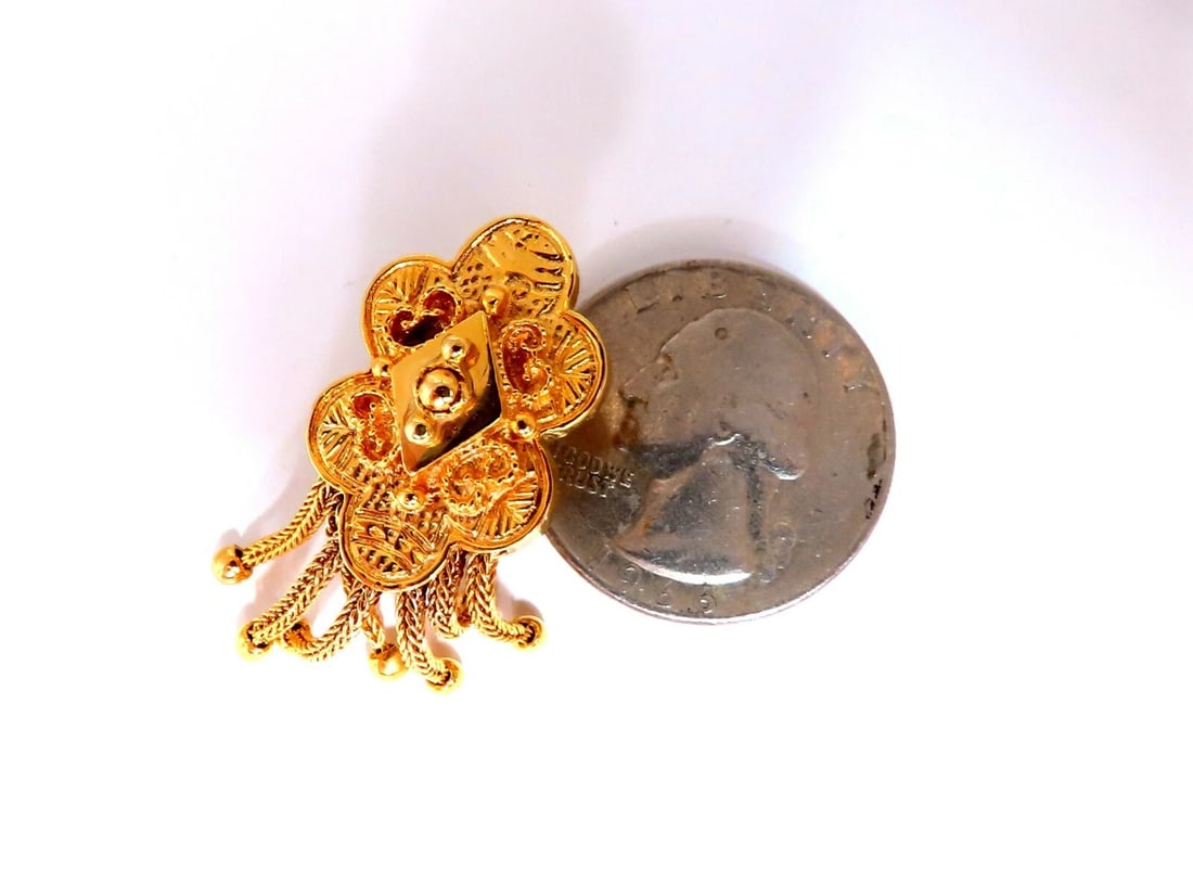 Retro Tribal Elongated Clover Tassel Dangle Earrings 14kt** - 7