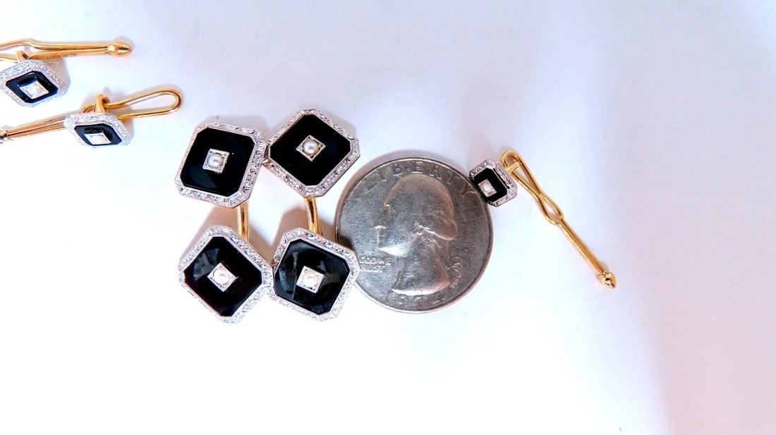 14kt Gold Onyx Studs & Cufflinks Set** - 2
