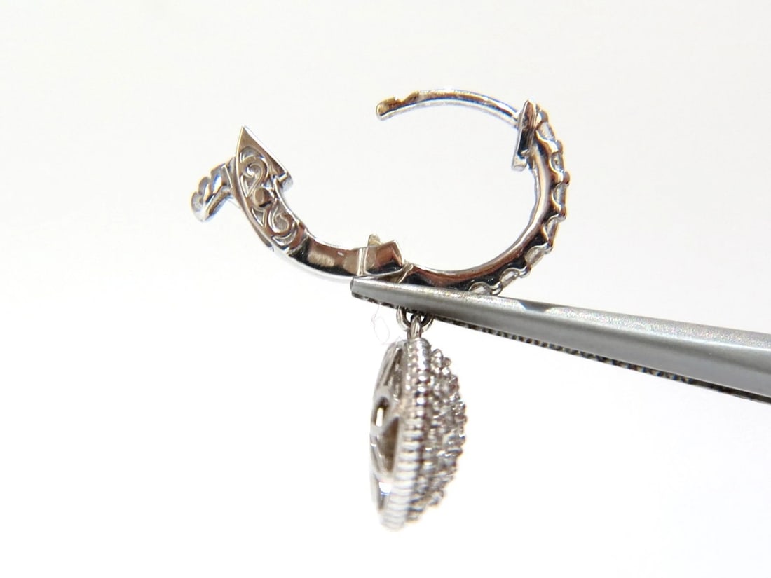 1.30ct dangling hearts on hoop diamonds earrings 14kt g/vs locking lever** - 6