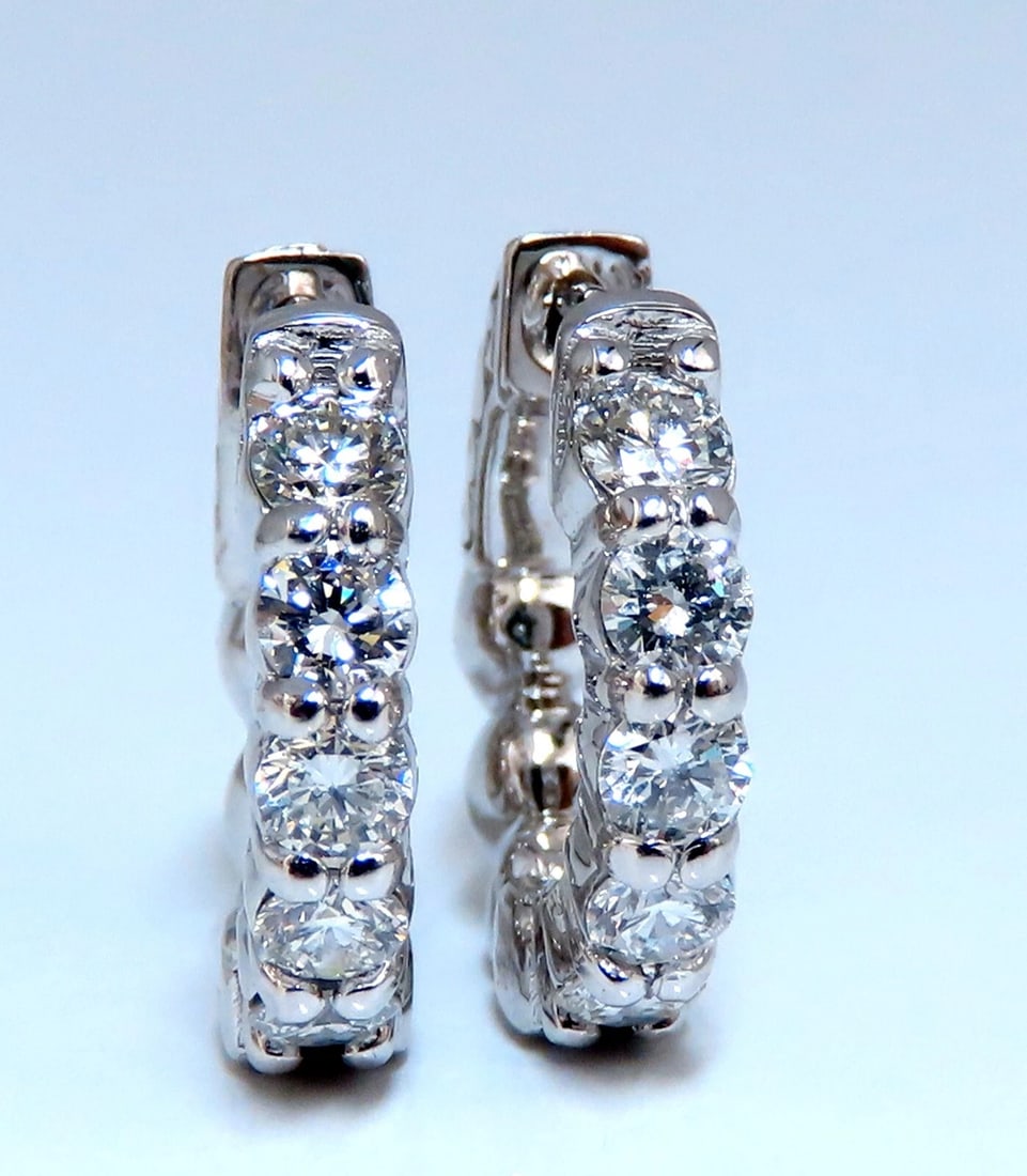.83ct Natural Round Diamond hoop earrings 14kt 15mm single share prong** - 2