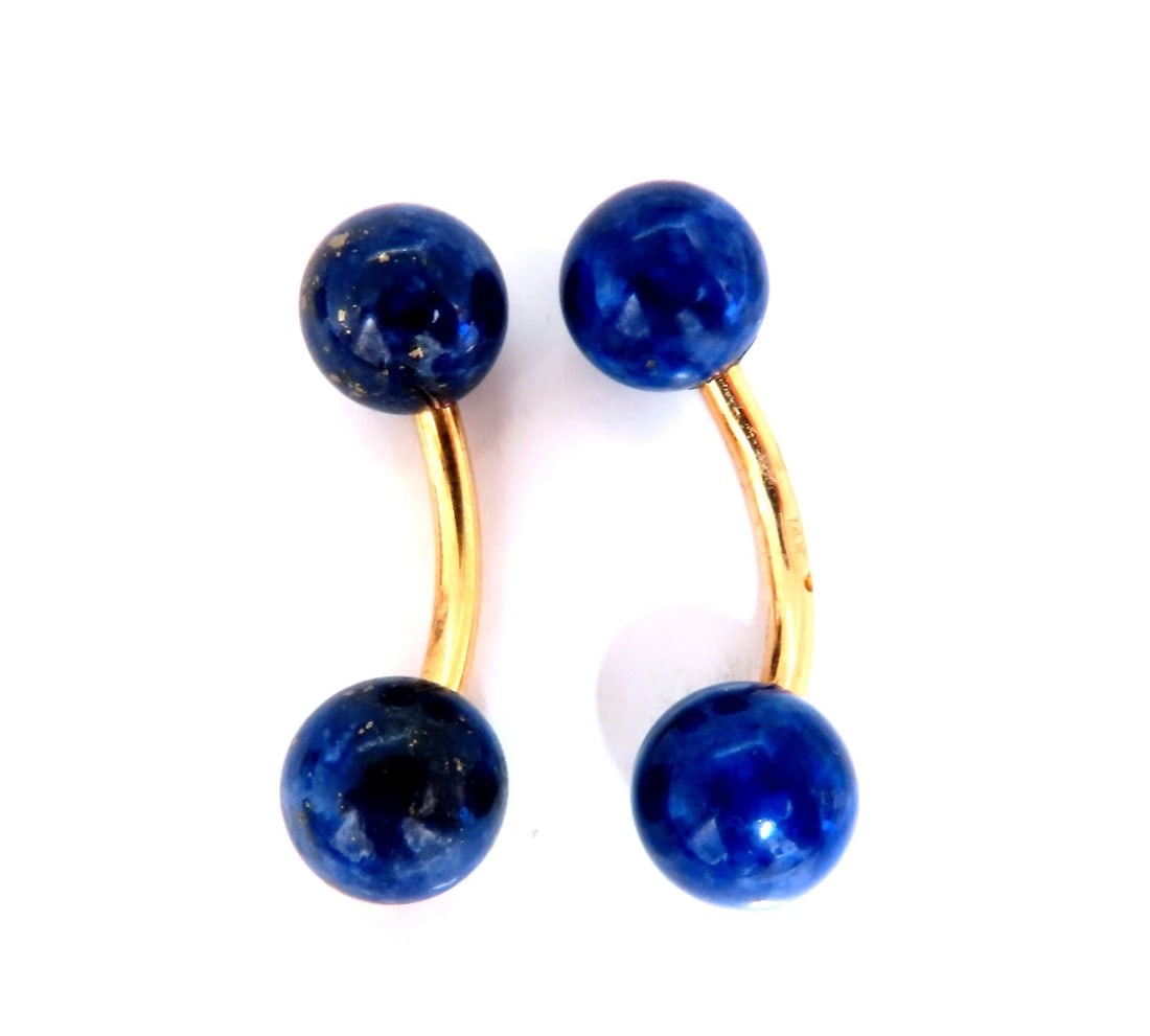 14kt gold 10mm lapis lazuli cufflinks**: Title: 14kt gold 10mm lapis lazuli cufflinks** Description: 10mm natural lapis lazuli cufflinks 14kt yellow gold 7.8 grams ....*. Reserve: $1,302.00 Shipping: Domestic: Free shipping to anywhe
