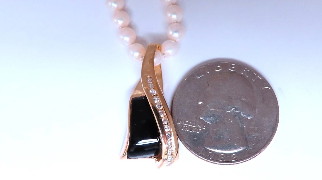 Carved Black Onyx Natural Diamonds Necklace 14kt Gold** - 3