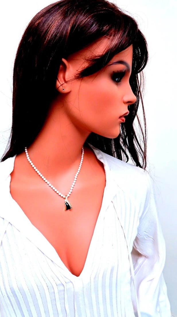 Carved Black Onyx Natural Diamonds Necklace 14kt Gold** - 6