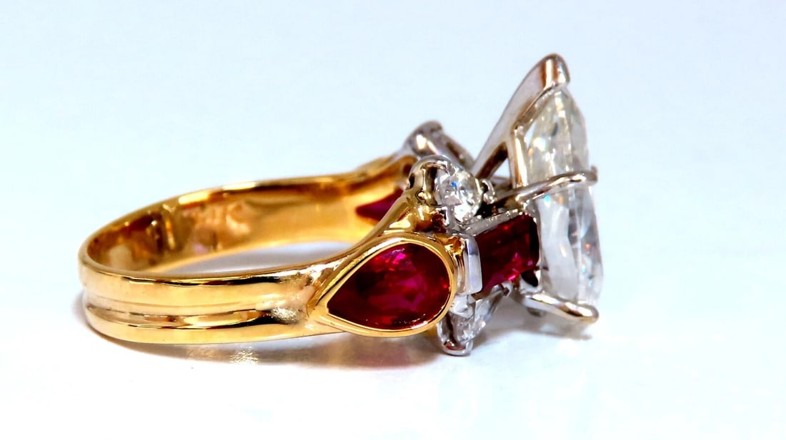 GIA Certified 2.64ct Natural Pear Diamond Ruby ring 14kt** - 3