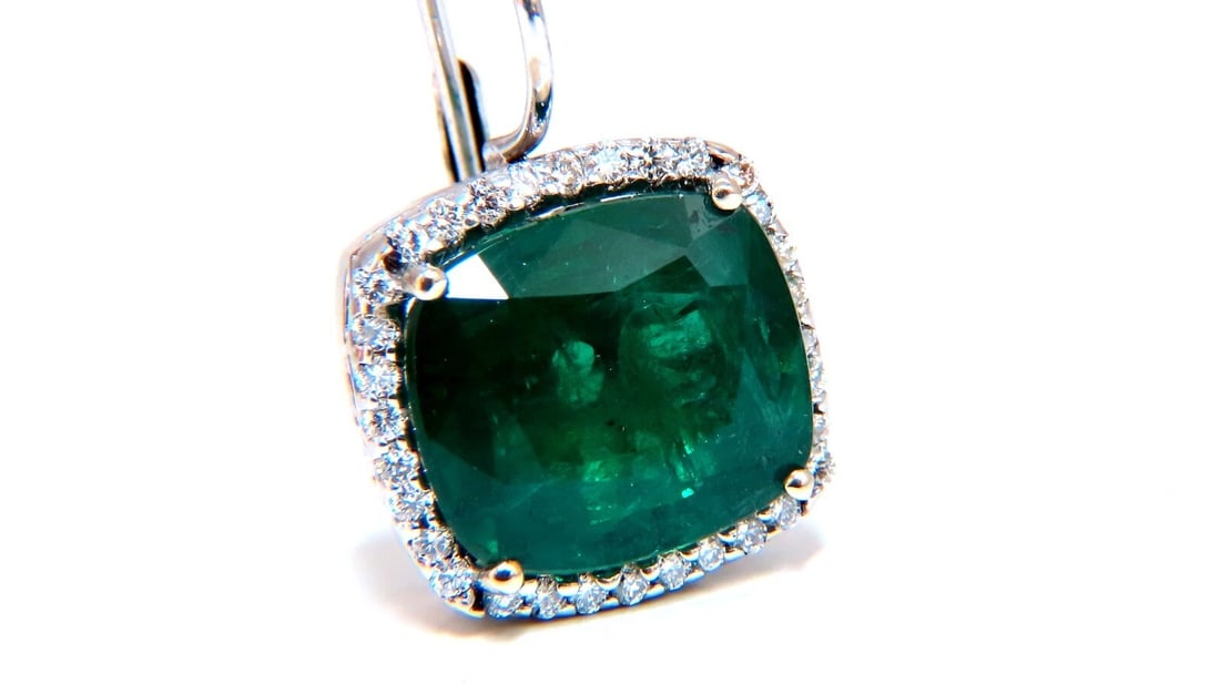 GIA Certified 17.05ct Natural Emeralds Diamond Earrings 18kt Cluster Halo** - 6