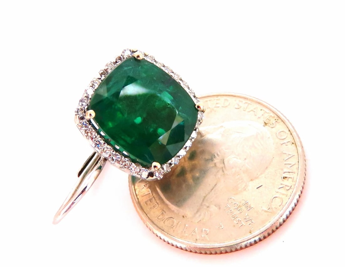 GIA Certified 17.05ct Natural Emeralds Diamond Earrings 18kt Cluster Halo** - 7