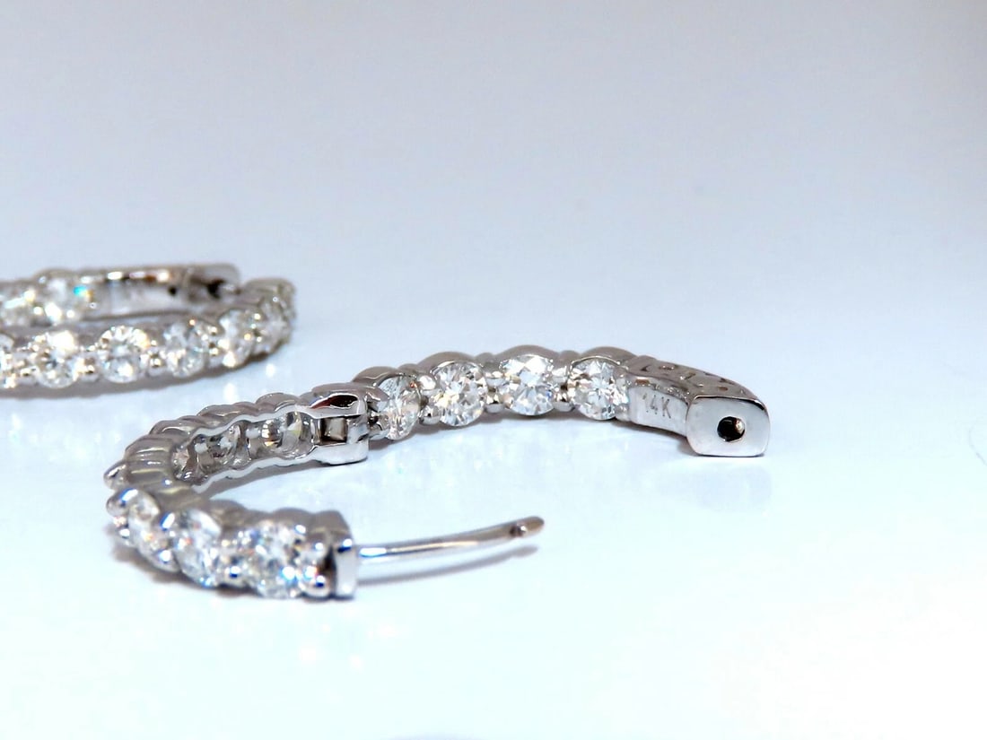 3.43ct Natural Round Diamond hoop earrings 14kt button & share prong** - 6