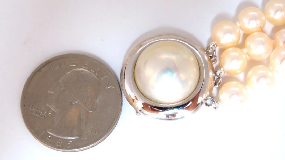 6.75 mm natural Japanese pearl & mabe Pearl 14 karat necklace** - 2