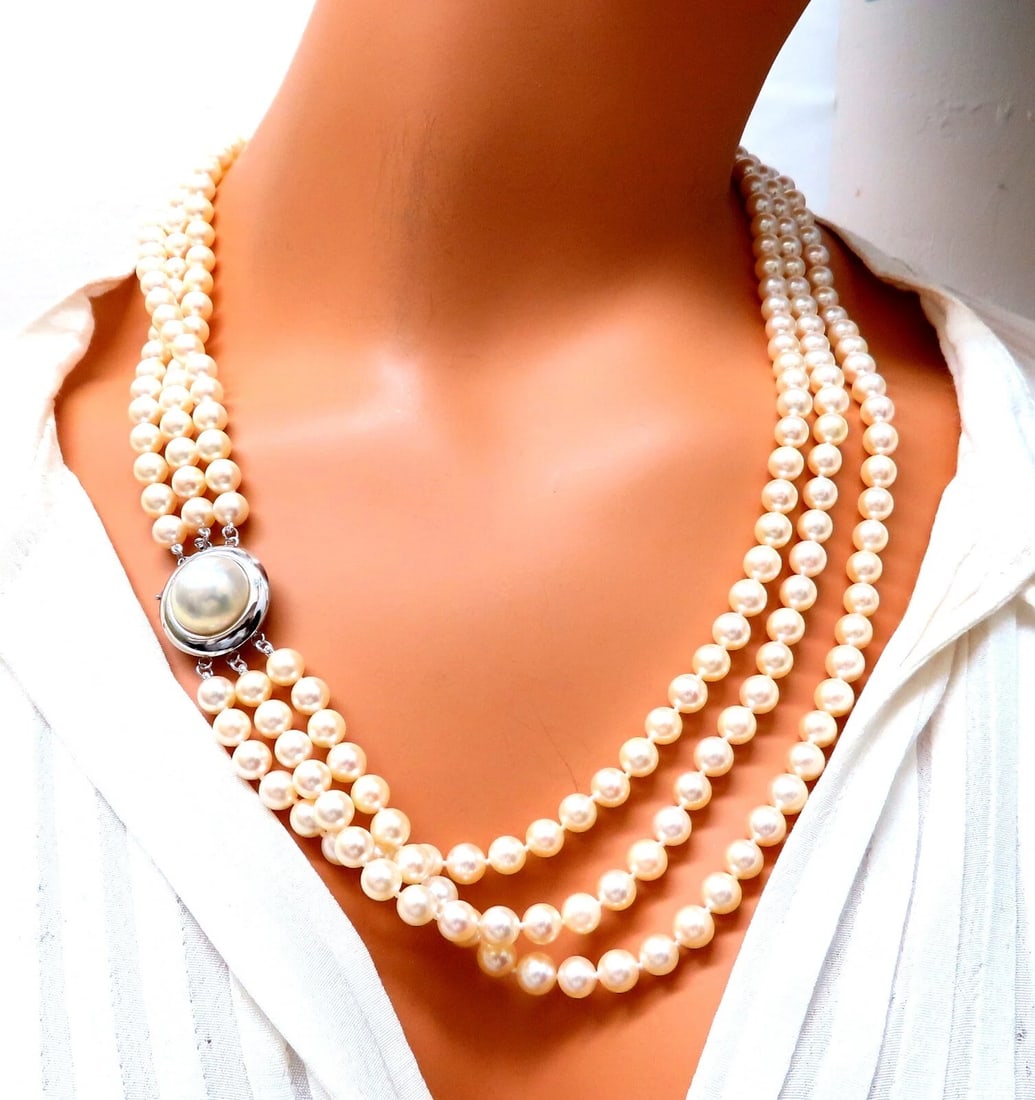 6.75 mm natural Japanese pearl & mabe Pearl 14 karat necklace** - 3