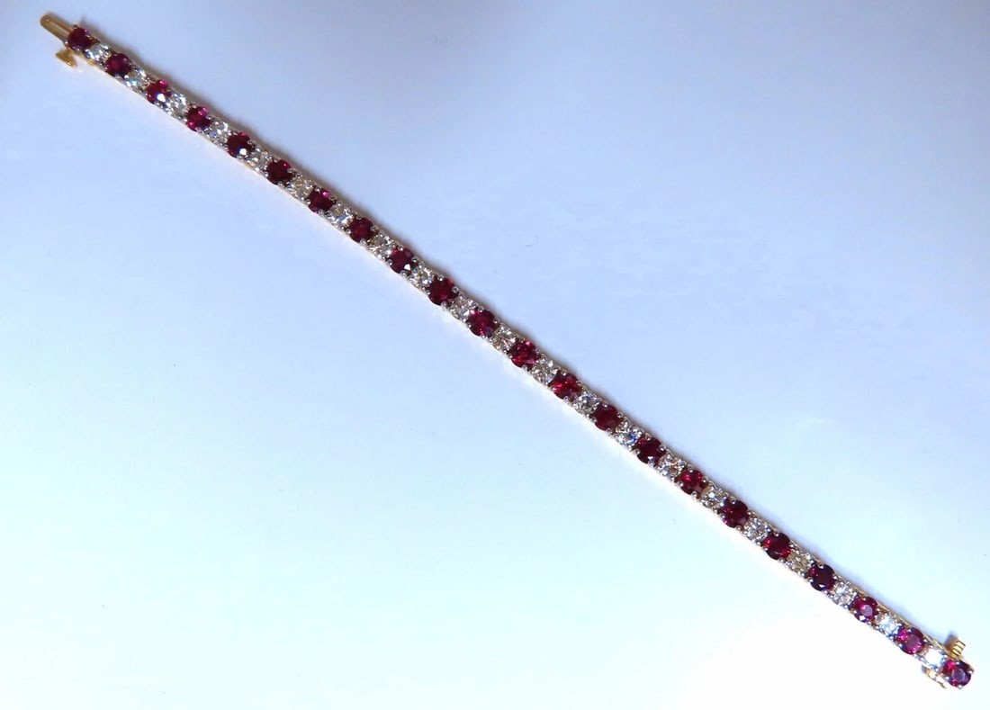 14.05ct Natural Ruby Diamonds Alternating Tennis Bracelet 14kt Gold Classic** - 5