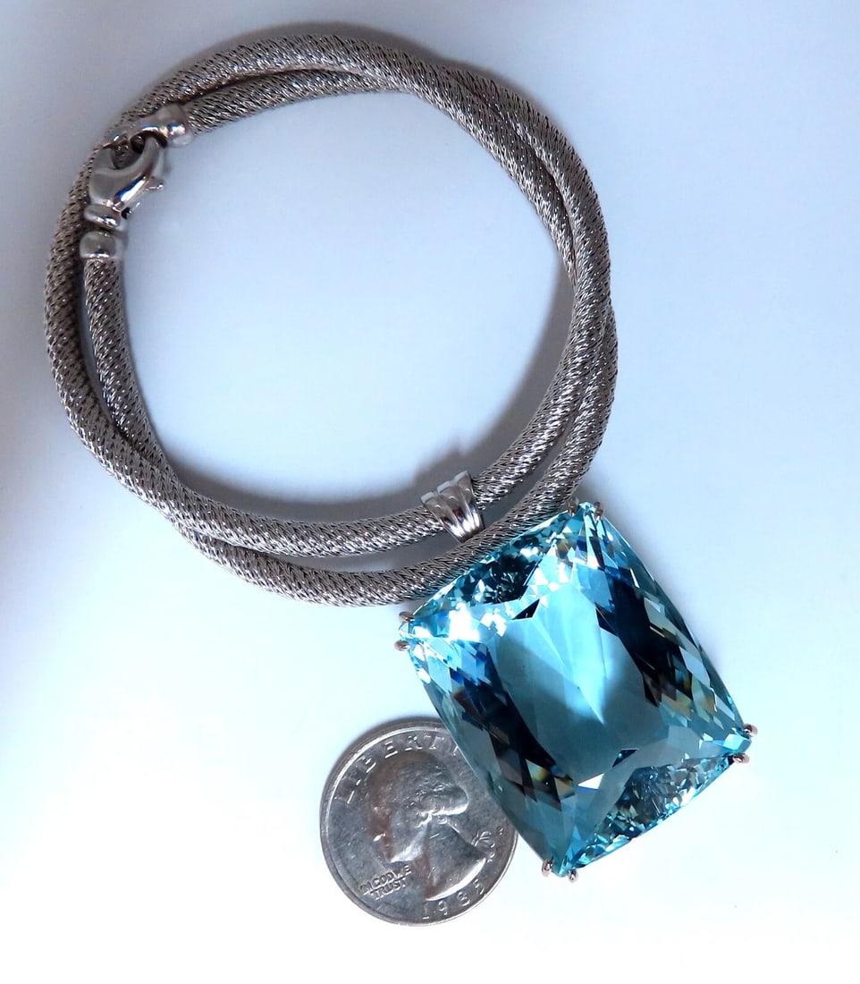 GIA Certified Natural 140.01ct Aquamarine Diamonds Necklace 18kt & Plat** - 3