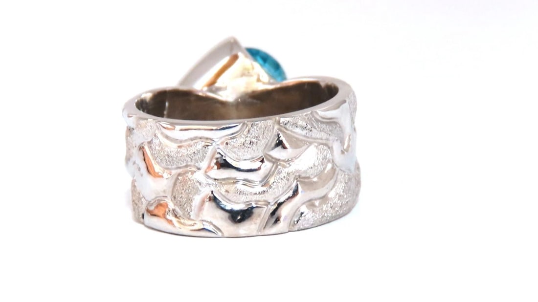 6.20ct Natural Indigo Blue zircon Ring 14kt scaling deco** - 3