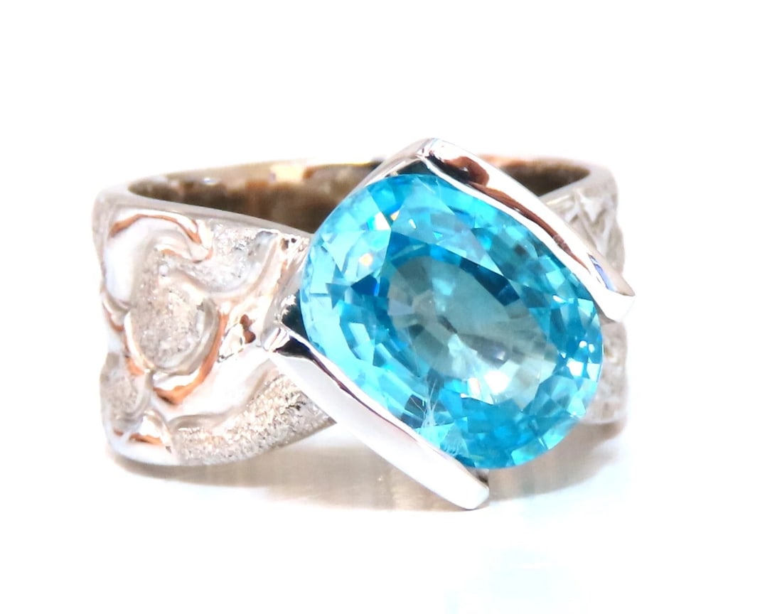 6.20ct Natural Indigo Blue zircon Ring 14kt scaling deco** - 4