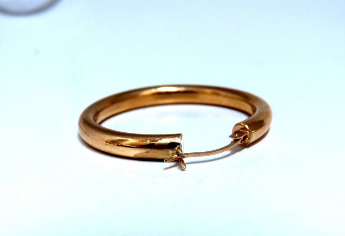 14Kt Gold Hoop Earrings Tubular Plain 1.46 inch diameter** - 3