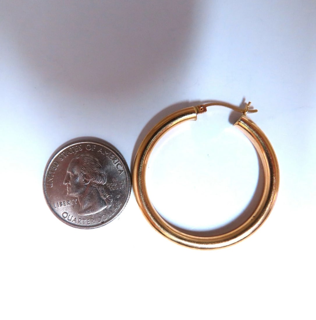 14Kt Gold Hoop Earrings Tubular Plain 1.46 inch diameter** - 4