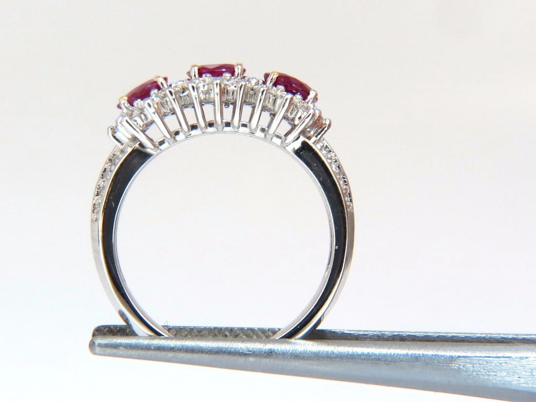 2.52ct natural vivid red ruby diamonds ring 14kt three stone halo class** - 4