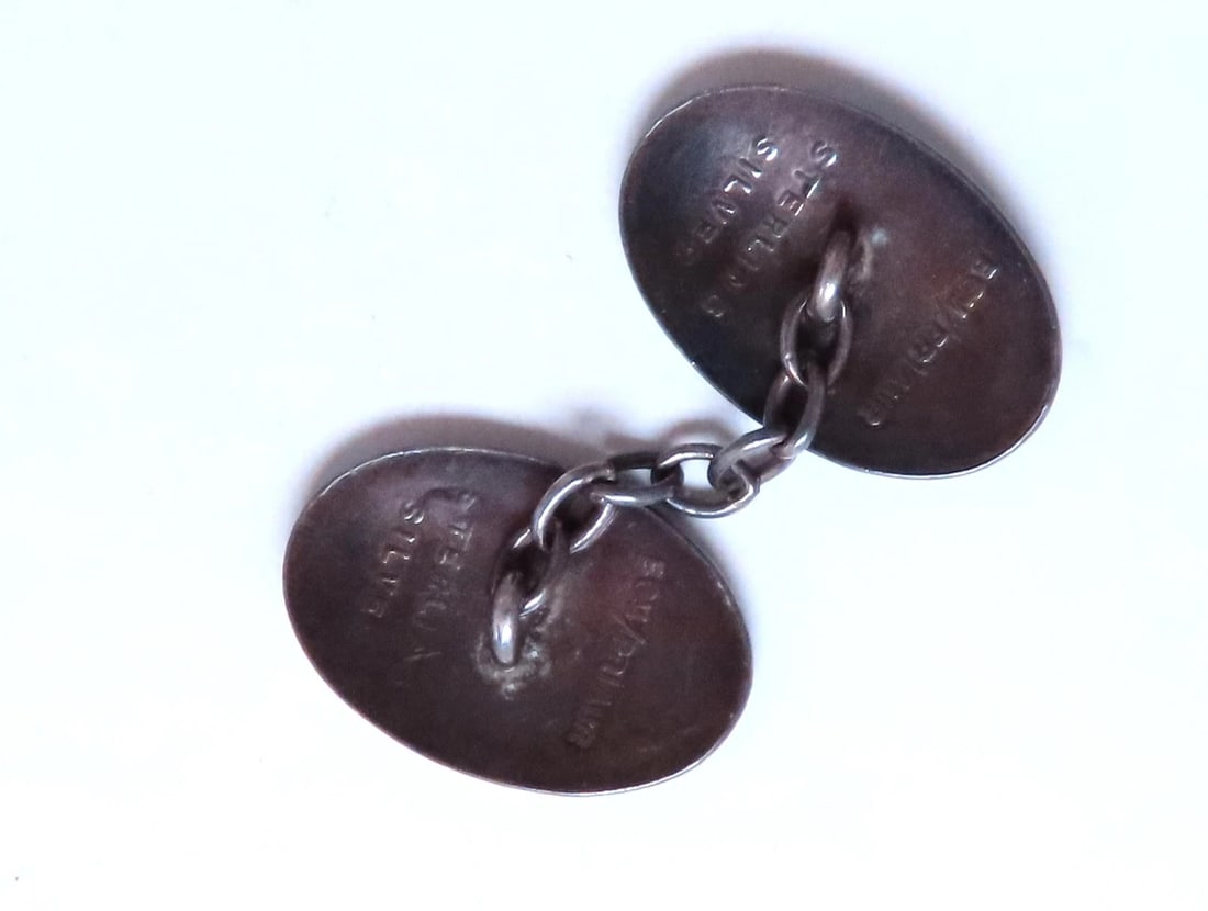 Vintage BGM Sterling Silver Enamel Cufflinks 12480** - 3