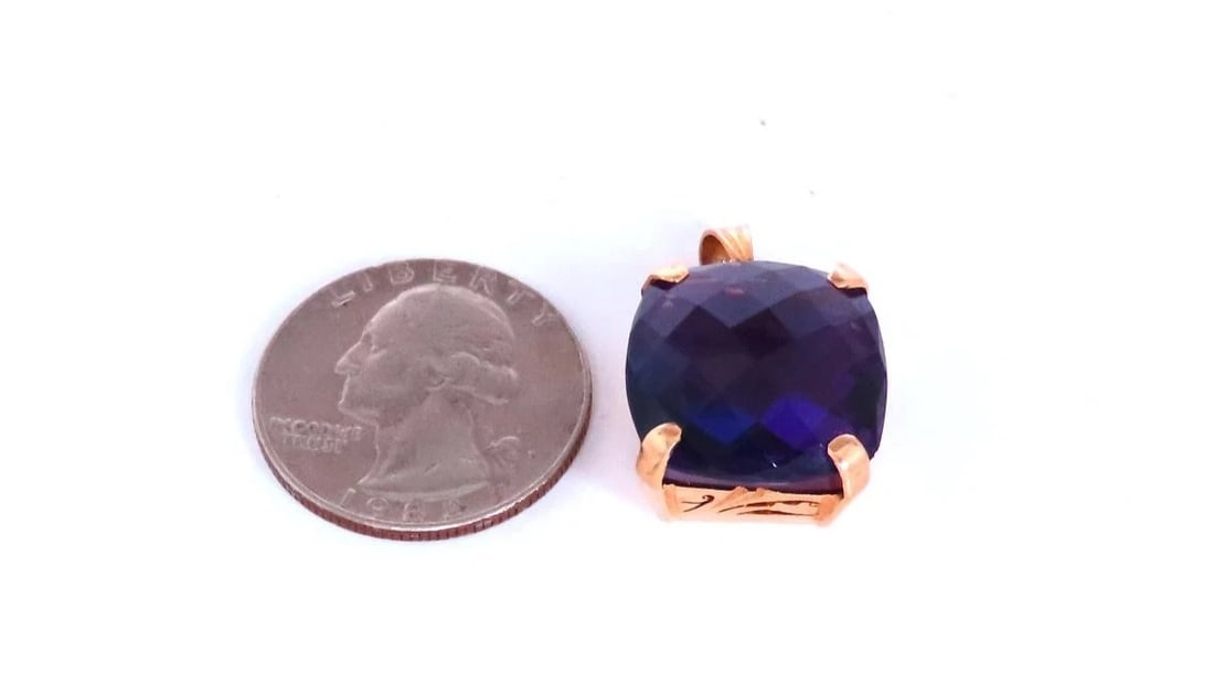 18.50ct Rose Cut Cushion Natural Amethyst Pendant 14kt Gold 44944** - 3