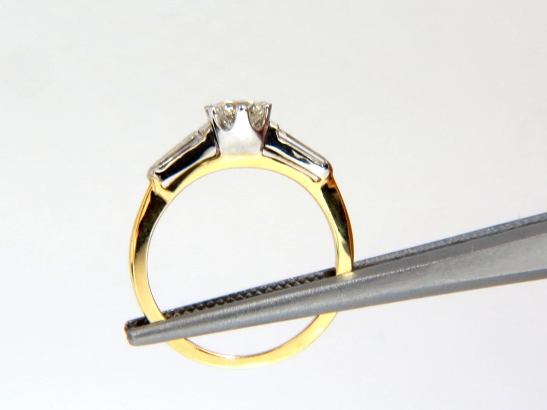 GIA CERTIFIED .51CT ROUND CUT DIAMOND RING BAGUETTES 14KT H/SI** - 4