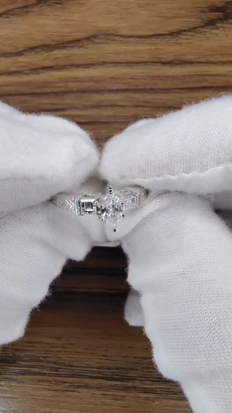 NATURAL .56CT MARQUISE & ASCHER CUT DIAMOND RING 14kt *v - 2