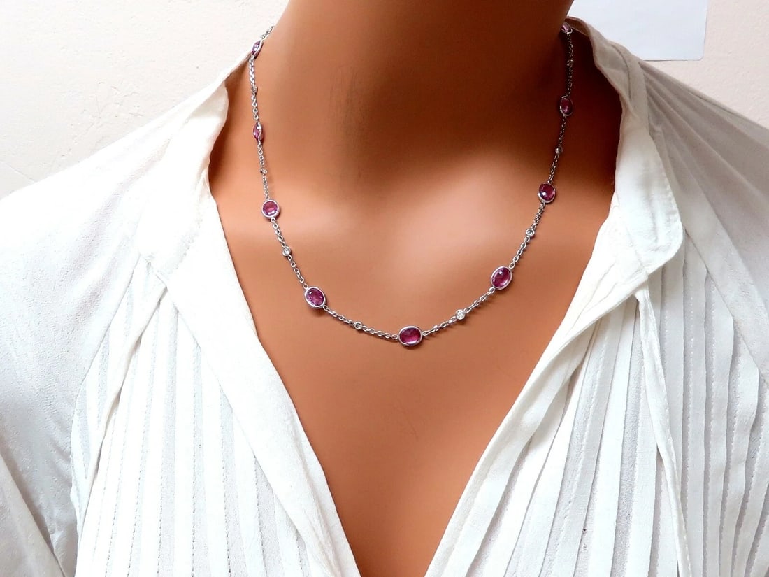 16.80ct. Natural Vivid Gem Pink Sapphires Yard Diamond Necklace 14Kt ** - 5